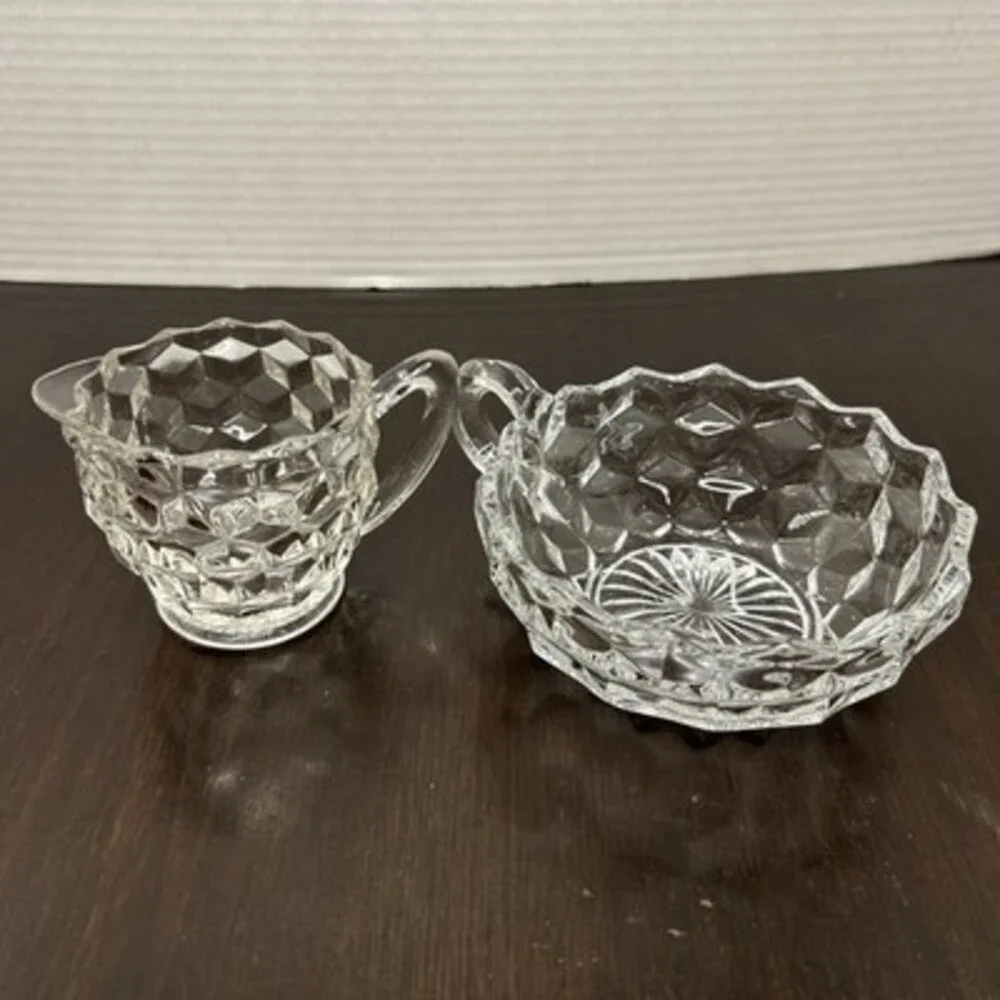 Fostoria LOT American Creamer & Nappy Candy Dish Clear Glass 2pc set